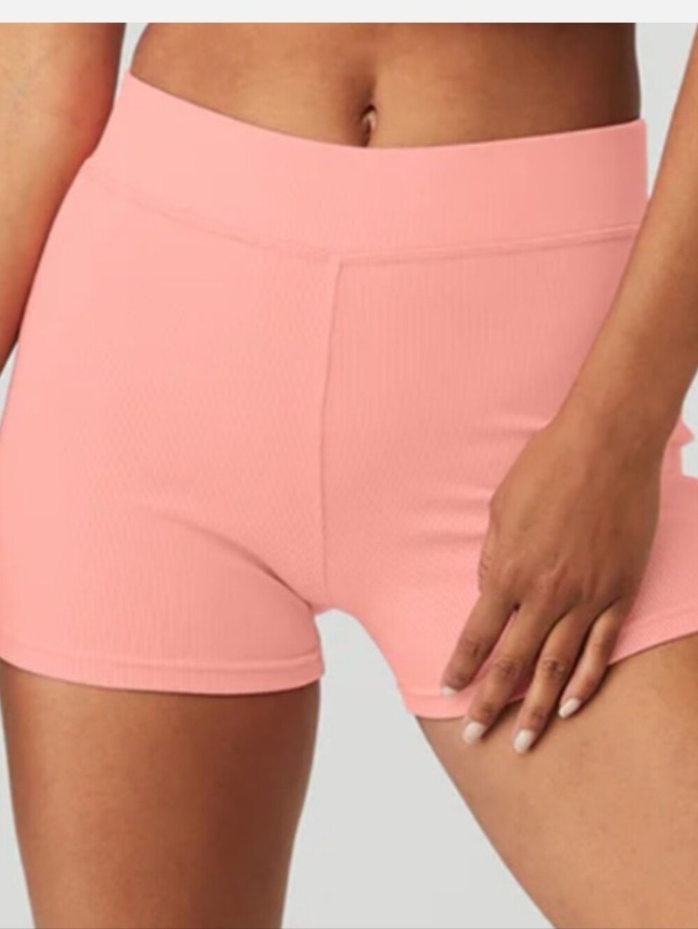 Alo Yoga Goddess Ribbed High Waist Hot Shorts Pink XS Ribbed Activewear